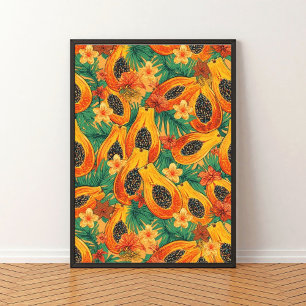 Papaya Paradies   Tropisches Wasserfarben Obst Poster