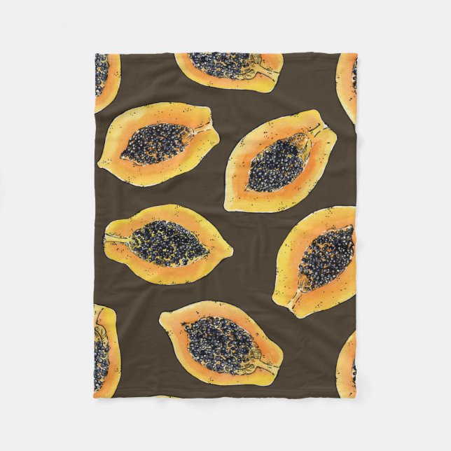 Papaya-Scheiben auf dunkelbraun Fleecedecke (Vorderseite)