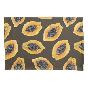 Papaya-Scheiben auf dunkelbraun Kissenbezug