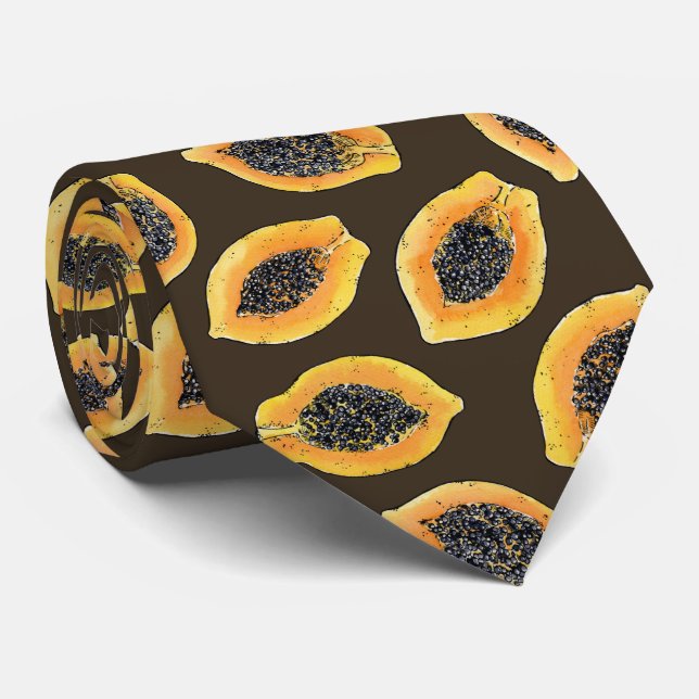 Papaya-Scheiben auf dunkelbraun Krawatte (Gerollt)