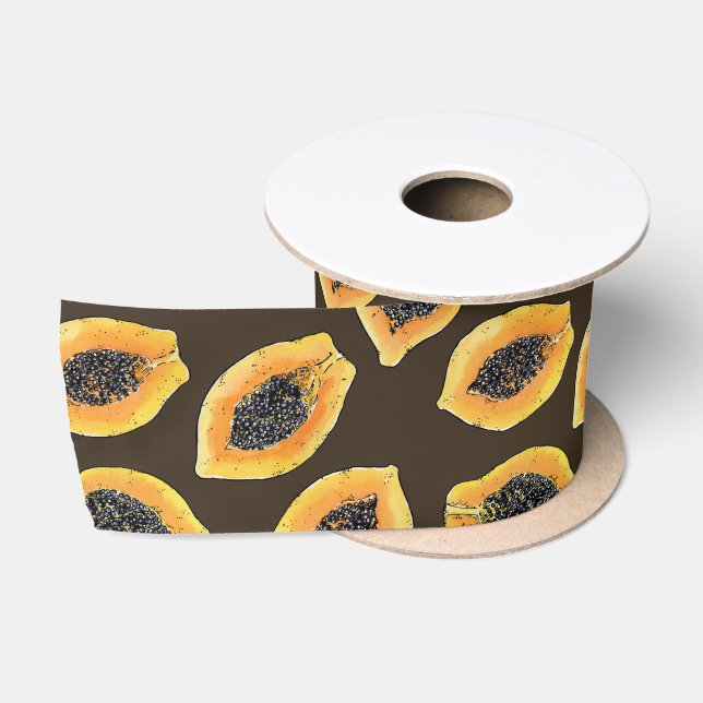 Papaya-Scheiben auf dunkelbraun Satinband (Spule)