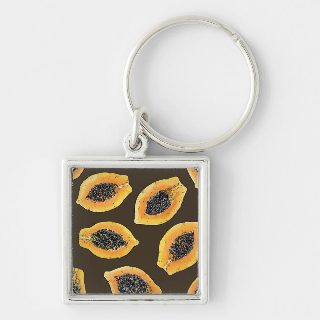 Papaya-Scheiben auf dunkelbraun Schlüsselanhänger (Vorne)