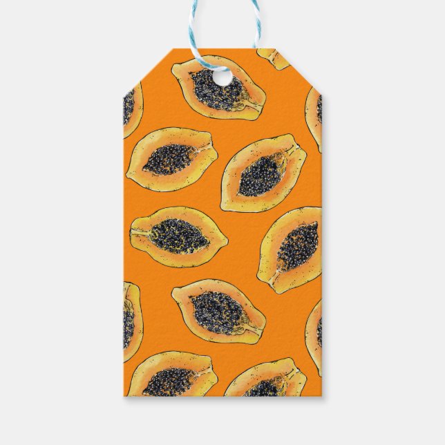 Papaya-Scheiben auf Orange Geschenkanhänger (Vorderseite)