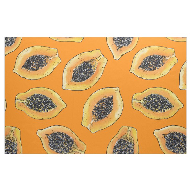 Papaya-Scheiben auf Orange Stoff (Fat Quarter (45,7 x 55,9 cm))