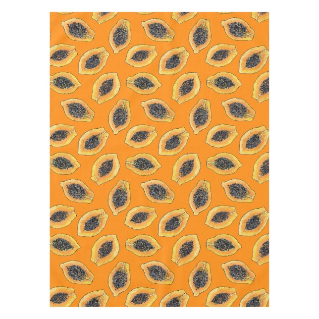 Papaya-Scheiben auf Orange Tischdecke (Vorderseite)