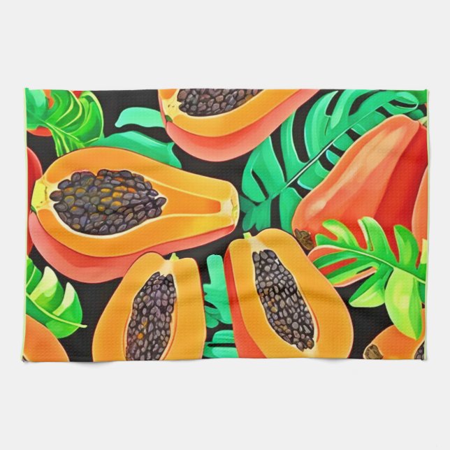 Papaya und Blätter Neues Muster Geschirrtuch (Horizontal)