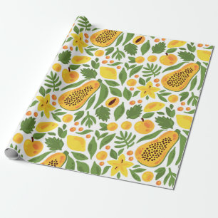 Papaya-Zitronenpfirsichfrüchte exotische tropische Geschenkpapier