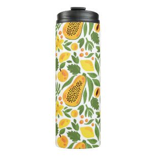 Papaya-Zitronenpfirsichfrüchte exotische tropische Thermosbecher