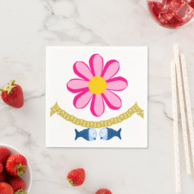 Papayeitrinde, rosa Blume Gold Kettenfisch Serviette (Beispiel)