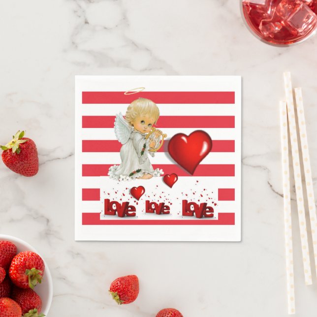 Papeete Napkins, Red & White Strip Baby Angel Serviette (Beispiel)