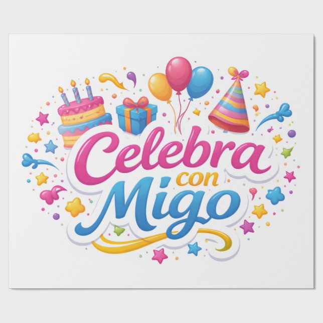 Papel de Regalo con Diseño “Celebra Conmigo” | Env Geschenkpapier (Flach)