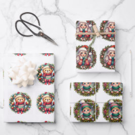 Papel de Regalo Corona de Navidad Geschenkpapier Set