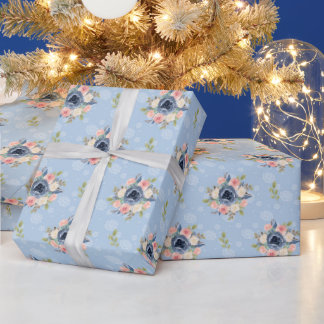 Papel De Regalo elegant flowers blue and pink Geschenkpapier