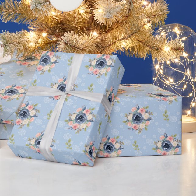 Papel De Regalo elegant flowers blue and pink Geschenkpapier (Feiertage)