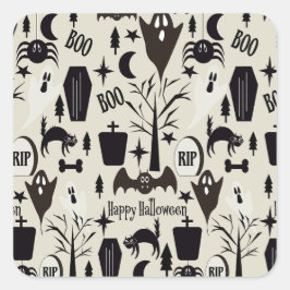 Papel de regalo Happy Halloween negro Quadratischer Aufkleber