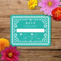 Papel Picado Aqua | Carte RSVP de réponse Mariage