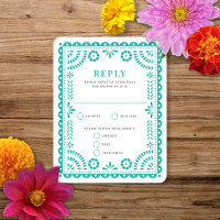 Papel Picado Aqua | RSVP-Karte für Hochzeitserwide