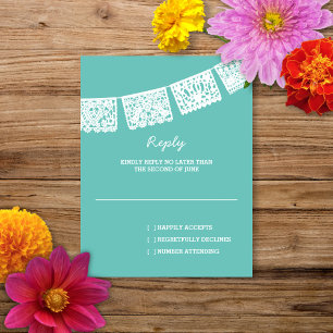 Papel Picado Aqua RSVP-Karte für Hochzeitserwide RSVP Karte