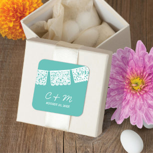 Papel Picado Aqua   Sticker Favor de mariage