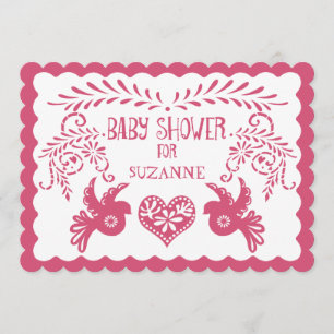 Papel Picado Baby-Duschen-Rosa-Orangen-Fiesta Einladung