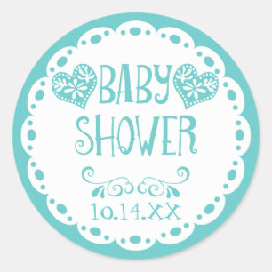 Papel Picado Baby Shower Aqua Blue Fiesta Envelope Runder Aufkleber