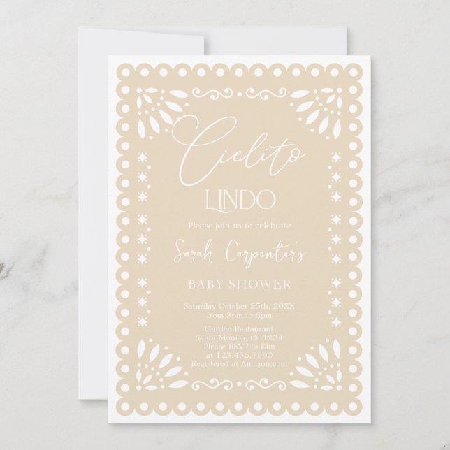 Papel Picado Baby shower Beige Invitation (Devant)