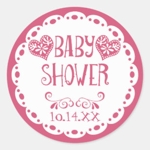 Papel Picado Babydusche Hot Pink Fiesta Umschlag Runder Aufkleber