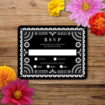 Papel Picado Black | RSVP-Karte für Hochzeitserwid