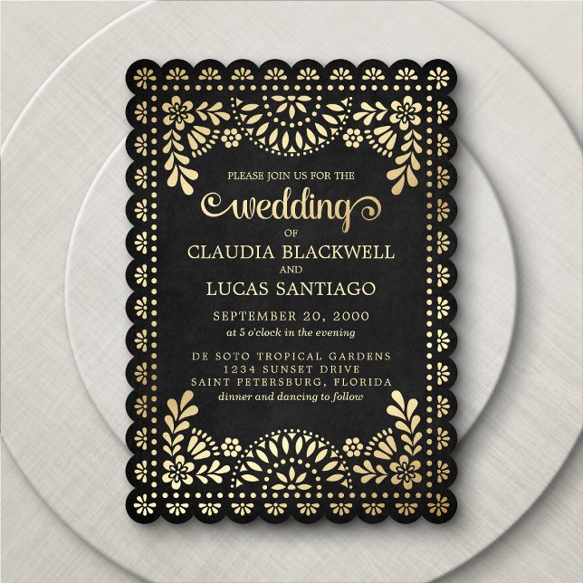 Papel Picado Black Wedding Einladung (Von Creator hochgeladen)