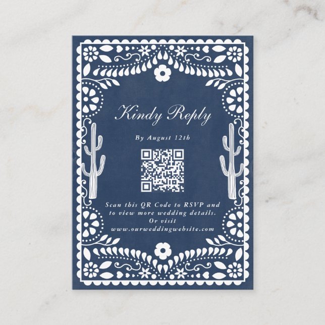 Papel Picado Boda Mexican Rustic Blue Wedding Begleitkarte (Vorderseite)