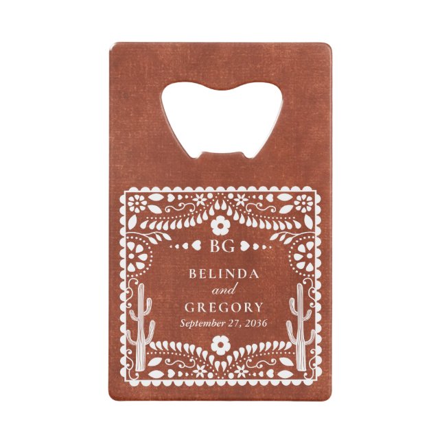 Papel Picado Boda Mexican Terracotta Brown Wedding Geldbeutel Flaschenöffner (Vorderseite)