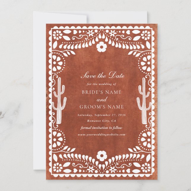 Papel Picado Boda Mexican Terracotta Brown Wedding Save The Date (Vorderseite)