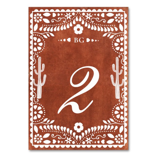 Papel Picado Boda Mexican Terracotta Brown Wedding Tischnummer (Vorderseite)