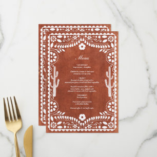 Papel Picado Boda Mexican Terrakotta Braune Hochze Menükarte
