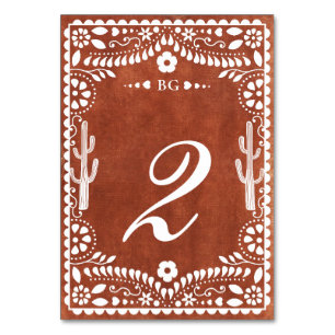 Papel Picado Boda Mexican Terrakotta Braune Hochze Tischnummer