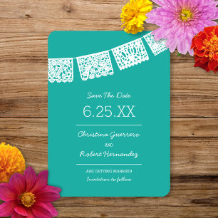 Papel Picado Bright Aqua Hochzeitstag speichern Save The Date