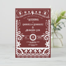 Papel Picado Burgundy & White Wedding Invitation