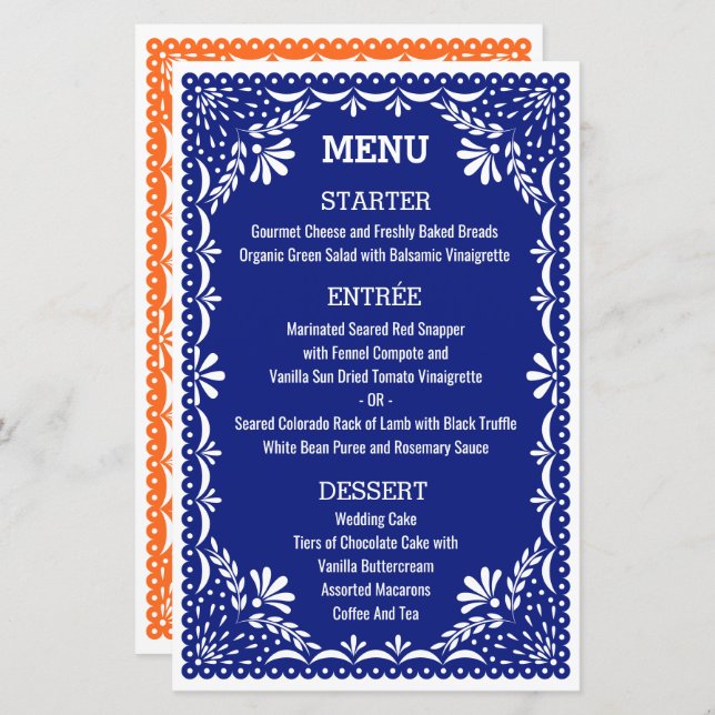 Papel Picado Colorful Mexican Wedding Menu (Vorne/Hinten)