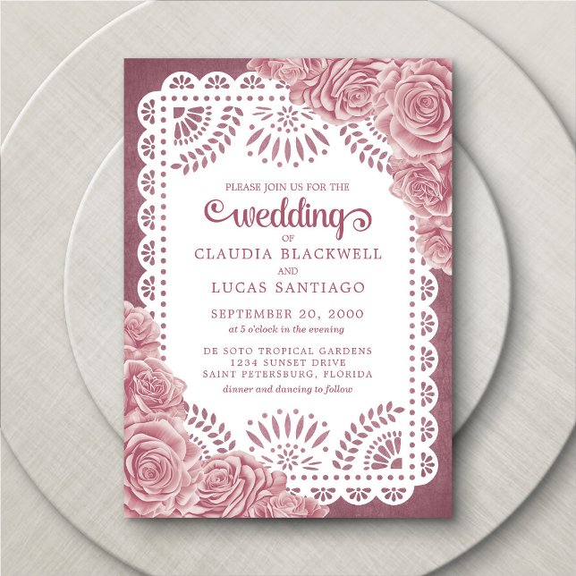 Papel Picado Dusty Rose Wedding Einladung (Von Creator hochgeladen)