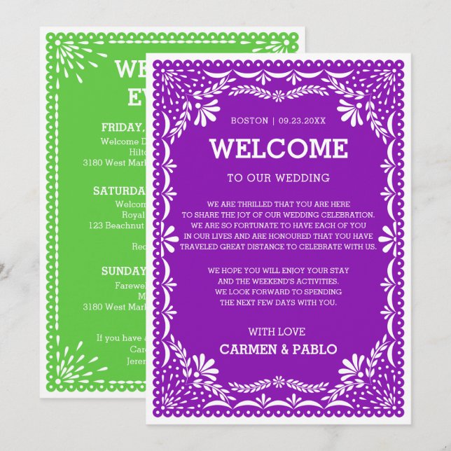 Papel Picado Farbenfrohe mexikanische Hochzeitsemp Einladung (Vorne/Hinten)