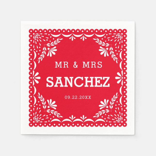 Papel Picado farbenfrohe mexikanische Hochzeitszei Serviette (Vorderseite)