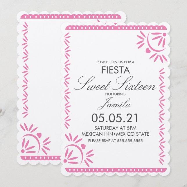 Papel Picado Fiesta Sweet 16 Mexican Scallop Kraft Einladung (Vorne/Hinten)