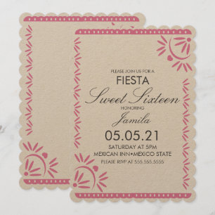 Papel Picado Fiesta Sweet 16 Mexican Scallop Kraft Einladung