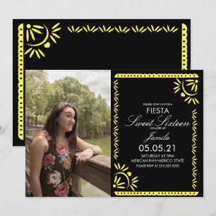 Papel Picado Fiesta Sweet 16 Mexican Yellow Foto Einladung