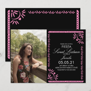 Papel Picado Fiesta Sweet 16 Mexikanisch Rosa Foto Einladung