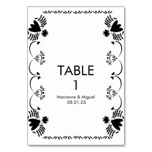 Papel Picado Floral Mexikanische Hochzeit Schwarz Tischnummer