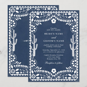 Papel Picado Hochzeit Mexikanische Rustikale Blaue Einladung