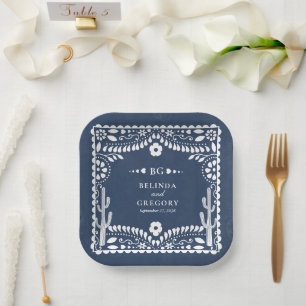 Papel Picado Hochzeit Mexikanische Rustikale Blaue Pappteller