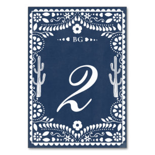 Papel Picado Hochzeit Mexikanische Rustikale Blaue Tischnummer
