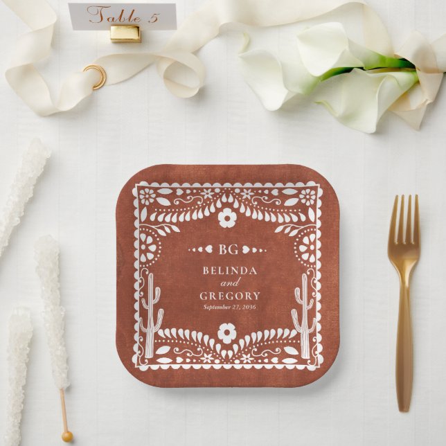 Papel Picado Hochzeit Mexiko Terrakotta Braune Hoc Pappteller (Hochzeit)